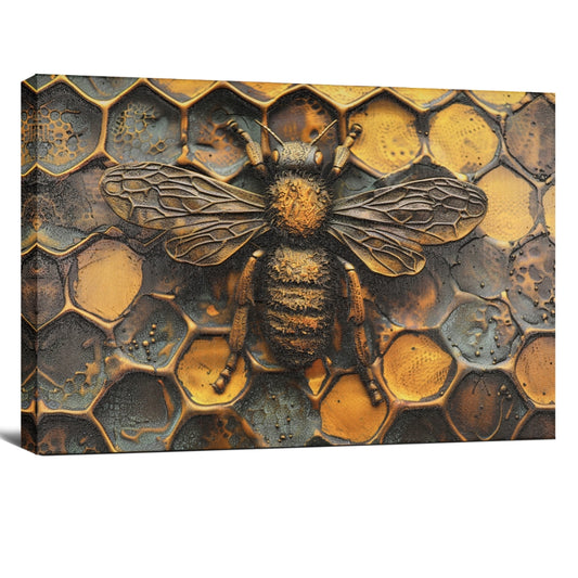 Luxury 3D Textured Canvas Art for Home Décor – Realistic Raised Relief Wall Art, Adds Depth & Sophistication to Any Room, Unique Embossed Canvas Print - Bee