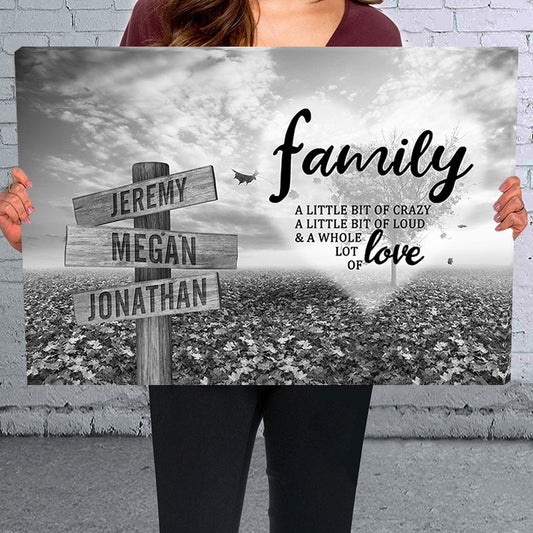 Personalized Multi Name Premium Road Sign Wrapped Canvas with Frame—Love Tree with Saying（Family）