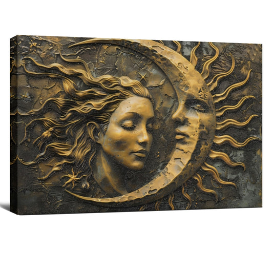 Luxury 3D Textured Canvas Art for Home Décor – Realistic Raised Relief Wall Art, Adds Depth & Sophistication to Any Room, Unique Embossed Canvas Print - Ancient Moon Mythology Goddess